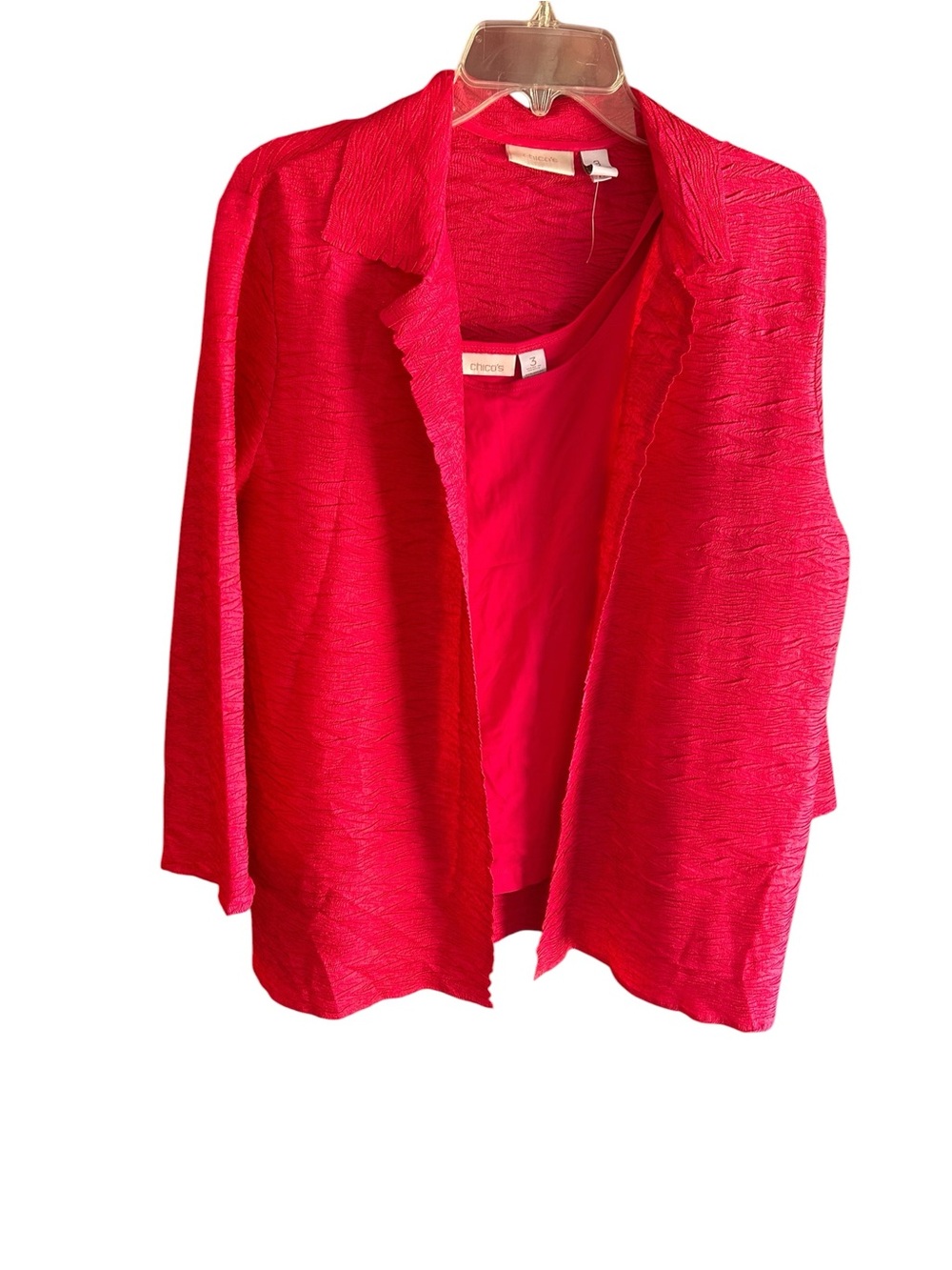 EUC Chico's bright pink 2-piece textured blazer/tank top set Sz 3 (XL 16-18)